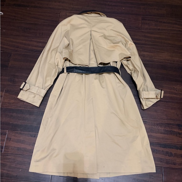 The Kooples Coat Womens Large Beige Black Faux Leather Collar Belted Trench - Picture 4 of 9